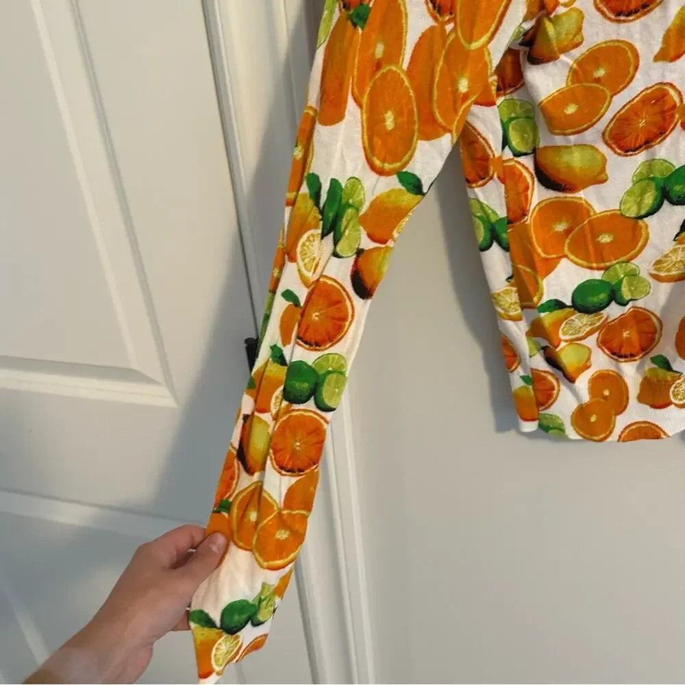Vintage Lord & Taylor Citrus Orange Lime Cotton Cardigan XS